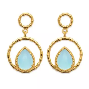 Les Trsors De Lily [R3961] - Позолоченные серьги «Клеопатра» золотисто-голубой (агат) - 22x13 мм