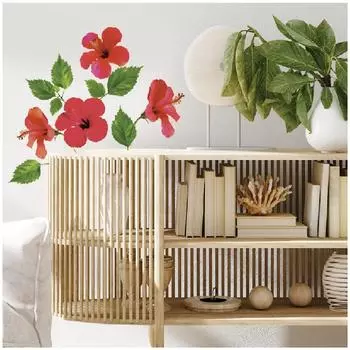 Les Trsors De Lily [R4067] - Лист наклеек Hibiscus красно-зеленый - 20x70 см