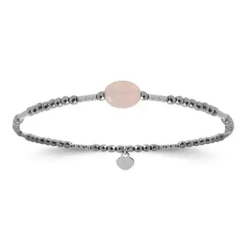 Les Trsors De Lily [R4095] - Серебряный браслет Mineralia розовый кварц серебристо-серый (родий) - 16 см - 8x6 мм