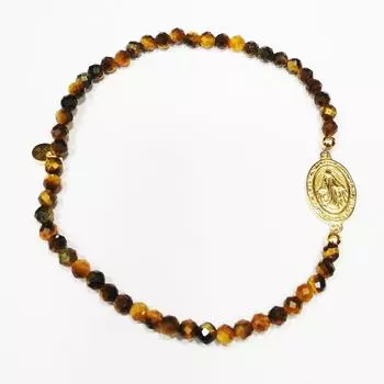 Les Trsors De Lily [R4363] - Стальной дизайнерский браслет Дева Мария золотисто-коричневый (Глаз тигра) - бисер 3 мм - 12х9 мм