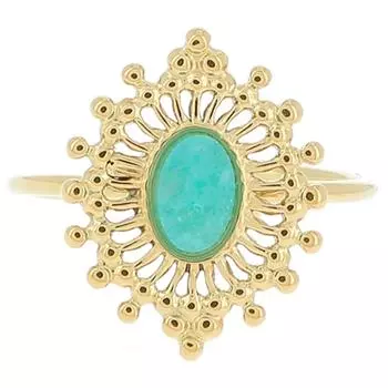 Les Trsors De Lily [R4410] - Дизайнерское кольцо из стали Клеопатра золотисто-зеленого цвета - 17x14 мм (амазонит)