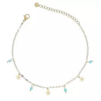 Les Trsors De Lily [R4490] - Стальной ножной браслет Клеопатра золотисто-бирюзовый - 25 см, 6 мм