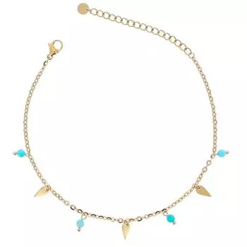 Les Trsors De Lily [R4495] - Стальной ножной браслет «Клеопатра», золотисто-зеленый (амазонит) - 25 см - 7x4 мм