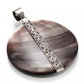 Les Trsors De Lily [R4551] - Серебряный кулон ручной работы Мудрость , состаренное серебро, серый перламутр - 40 мм