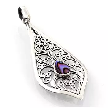 Les Trsors De Lily [R4555] - Серебряный кулон ручной работы «Мудрость» из состаренного серебра с синим перламутром - 45x20 мм