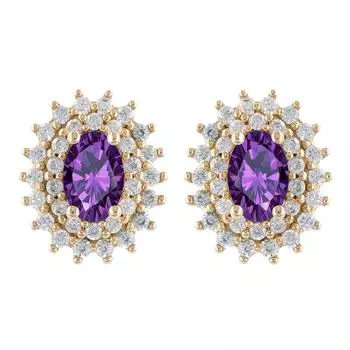 Les Trsors De Lily [R4763] - Позолоченные серьги «Виктория» фиолетово-бело-золотые - 12х10 мм