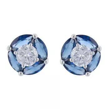 Les Trsors De Lily [R4766] - Серебряные серьги Сисси синий белый серебро (родий) - 10 мм