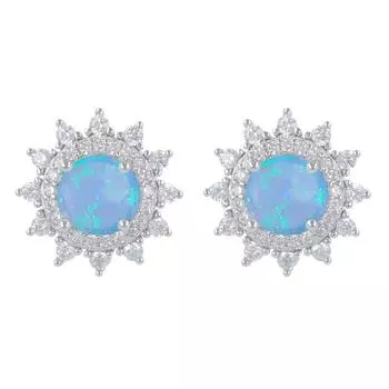 Les Trsors De Lily [R4798] - Серебряные серьги Desse Opale серебристо-бело-синие (родий) - 13 мм