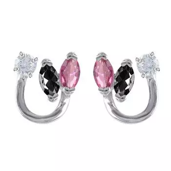 Les Trsors De Lily [R4812] - Серебряные серьги «Sissi» розовые, черные, серебряные. (родий) - 7x6 мм