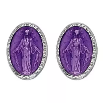 Les Trsors De Lily [R5488] - Серебряные серьги ручной работы Дева Мария фиолетовое серебро (родий) - 10x7мм