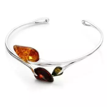 Les Trsors De Lily [R5523] - Серебряный браслет Вдохновение коньячный янтарь (родий) - 70мм 30х30мм