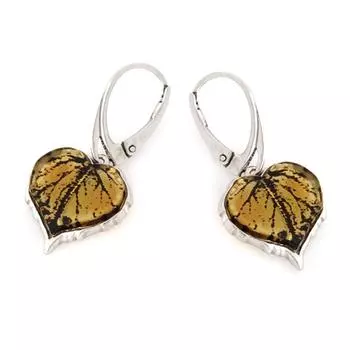 Les Trsors De Lily [R5543] - Серебряные серьги ручной работы Вдохновение Коньячный янтарь (родий) - 15x15 мм