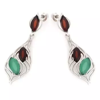 Les Trsors De Lily [R5581] - Серебряные, красные, зеленые серебряные серьги «Меган» (родий) - 43x14 мм