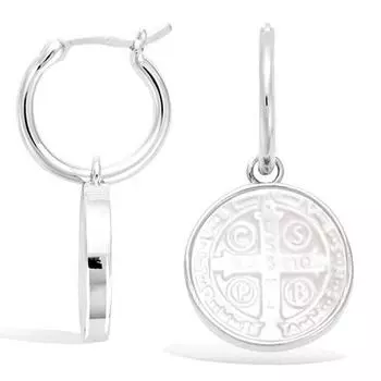 Les Trsors De Lily [R5674] - Серебряные серьги-кольца Croix de Saint-Benoit с перламутром (родий) - 14 мм 15 мм