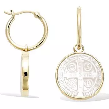 Les Trsors De Lily [R5675] - Позолоченные серьги-кольца Croix de Saint-Benoit с золотым перламутром - 14 мм 15 мм