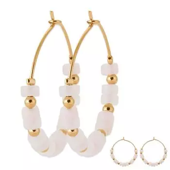 Les Trsors De Lily [R5743] - Позолоченные серьги-кольца Mineralia розовый кварц, зеленое золото - 3 см 4 мм