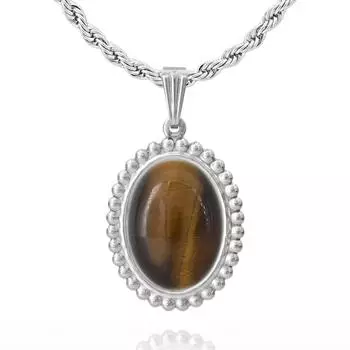 Les Trsors De Lily [R5945] - Стальное колье ручной работы Минералия , серебряный тигровый глаз - 25x20 мм