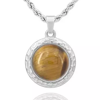 Les Trsors De Lily [R5946] - Стальной колье ручной работы Mineralia серебряный тигровый глаз - 21 мм