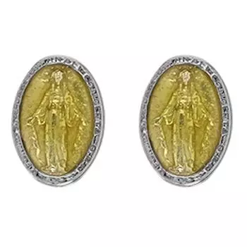 Les Trsors De Lily [R6034] - Серебряные серьги ручной работы Дева Мария серебристо-желтые (родий) - 10x7мм