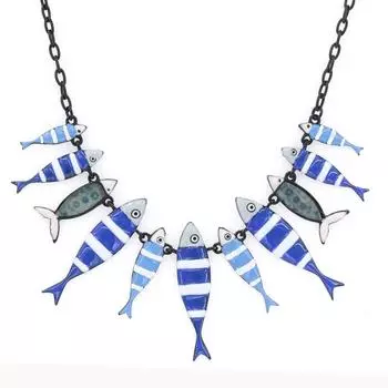 Les Trsors De Lily [R6103] - Дизайнерское длинное колье Lilipoupettes (сардины) сине-белый - 13х5 см