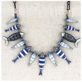 Les Trsors De Lily [R6104] - Дизайнерское длинное колье Lilipoupettes (сардины) сине-белый - 15х3 см