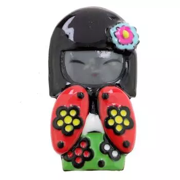 Les Trsors De Lily [R6216] - Дизайнерская брошь Lilipoupettes (гейша) оранжевый красный зеленый - 48x25 мм