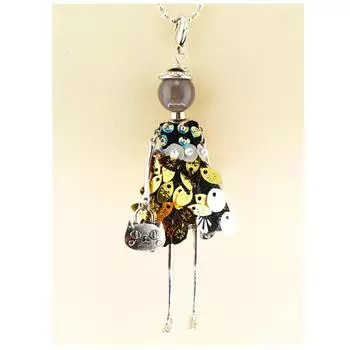 Les Trsors De Lily [R6271] - Дизайнерское длинное колье Lilipoupettes (шарнирная кукла) золотое серебро - 80 см - 10х4 см