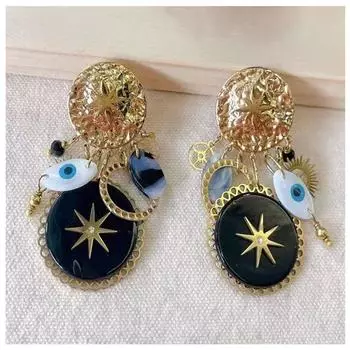 Les Trsors De Lily [R6326] - Дизайнерские клипсы из стали Клеопатра из черного золота - 50x35 (Полярная звезда)