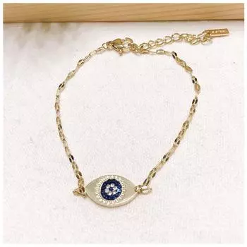 Les Trsors De Lily [R6366] — дизайнерский браслет из стали золотисто-синего цвета с надписью «Clopatra» (глаз) - 14x8 мм