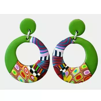 Les Trsors De Lily [R6439] — Разноцветные зеленые серьги ручной работы «Колумбина и Арлекин» — 40x30 мм
