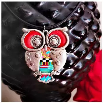 Les Trsors De Lily [R6473] - Колье ручной работы Columbine & Harlequin красное многоцветное серебро - 42 см- 50x45 см (сова)