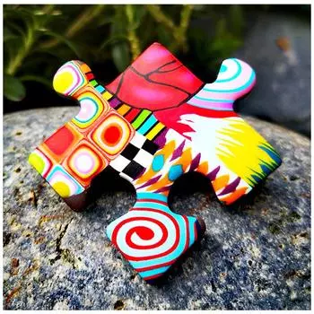 Les Trsors De Lily [R6475] - Многоцветная брошь ручной работы Колумбина и Арлекин (головоломка) - 40x40мм