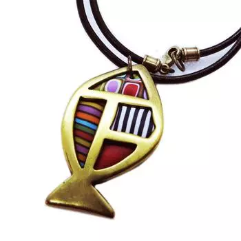 Les Trsors De Lily [R6495] - Колье ручной работы Columbine & Harlequin разноцветное золото - 50x30 мм (рыбы)