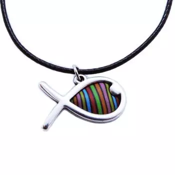 Les Trsors De Lily [R6497] - Колье ручной работы Columbine & Arlequin разноцветное серебро - 23x13 мм (рыбы)