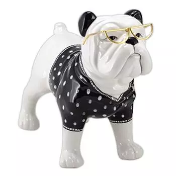 Les Trsors De Lily [R6542] - Керамическая статуэтка Английский бульдог белый черный (очки) - 19x16x9см