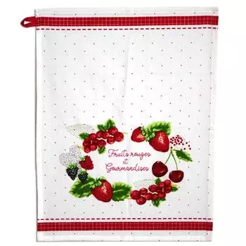 Les Trsors De Lily [R6596] - Полотенце кухонное хлопковое Красные фрукты и деликатесы белое многоцветное - 60x45 см