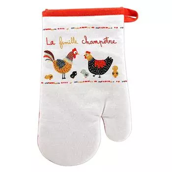 Les Trsors De Lily [R6606] - Прихватка для духовки Hens оранжево-белая (деревенская семья) - 28x14см