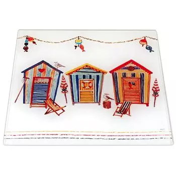 Les Trsors De Lily [R6771] - Стеклянная подставка Beach Cabins многоцветная - 20x20 см
