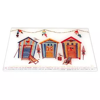 Les Trsors De Lily [R6772] - Разделочная доска / стеклянная подставка Beach Cabins разноцветная - 30x20 см