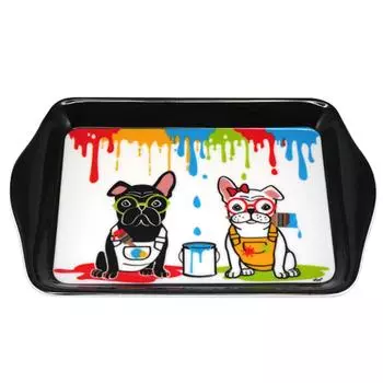 Les Trsors De Lily [R6796] - Маленький черный разноцветный меламиновый поднос «Бульдог» (художник) - 21x14см чёрный