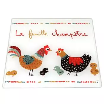 Les Trsors De Lily [R7099] - Коричнево-оранжевая стеклянная подставка Куры (Деревенская семья) - 20х20см