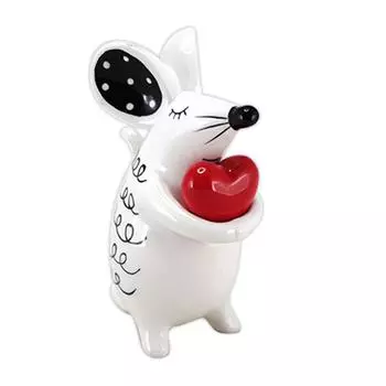 Les Trsors De Lily [R7100] - Керамическая фигурка Мышь любви красно-белая (сердце) - 12x9x5см белый