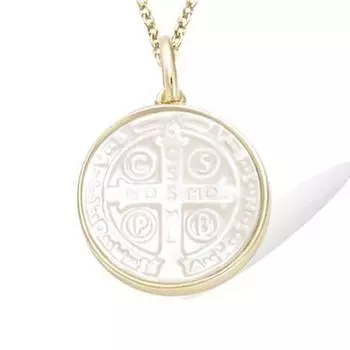 Les Trsors De Lily [R7130] - Позолоченный кулон Croix de Saint-Benoit с золотым перламутром - 16x10 мм