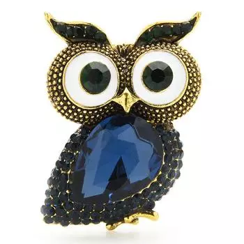 Les Trsors De Lily [R7295] - Дизайнерская брошь Сова синее золото - 35x25 мм