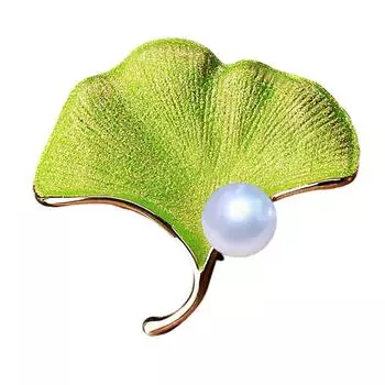 Les Trsors De Lily [R7297] — дизайнерская брошь «Gink». go Biloba золотисто-зеленый - 45x40 мм