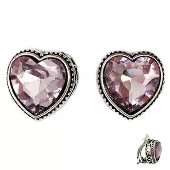 Les Trsors De Lily [R7314] - Серебристо-розовые дизайнерские клипсы Sissi - 20x20 мм (сердце)