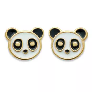 Les Trsors De Lily [R7454] - Позолоченные серьги Панда черно-белые - 8x6 мм