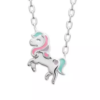 Les Trsors De Lily [R7707] - Серебряное разноцветное серебряное колье «Единорог, мой единорог» (родий) - 37см 12х12мм