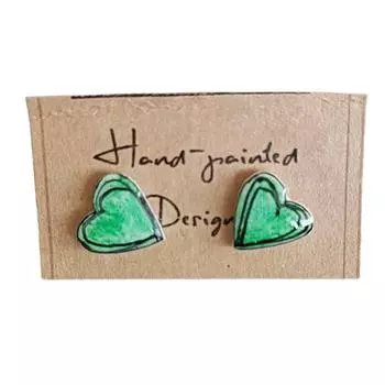 Les Trsors De Lily [R7903] — Серьги «Comptines» с зеленым сердцем ручной работы — 12 мм