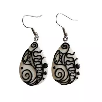 Les Trsors De Lily [R7918] - Серьги Кубизм белого и черного цвета ручной работы - 30x20 мм